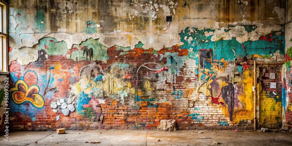 Grunge wall with peeling paint and graffiti Grunge wall with peeling paint and graffiti