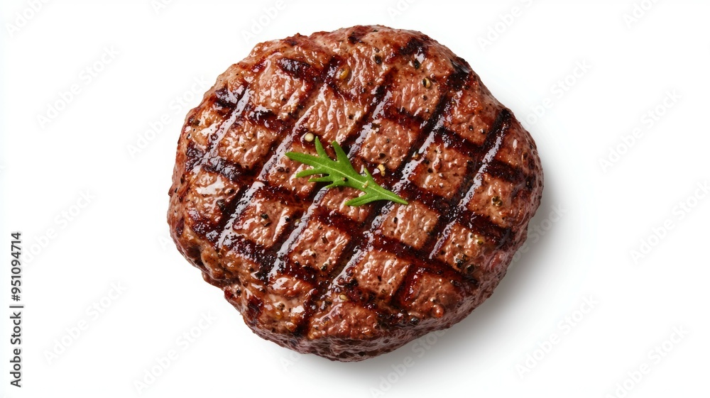 A piece of meat with a sprig of parsley on top A piece of meat with a sprig of parsley on top