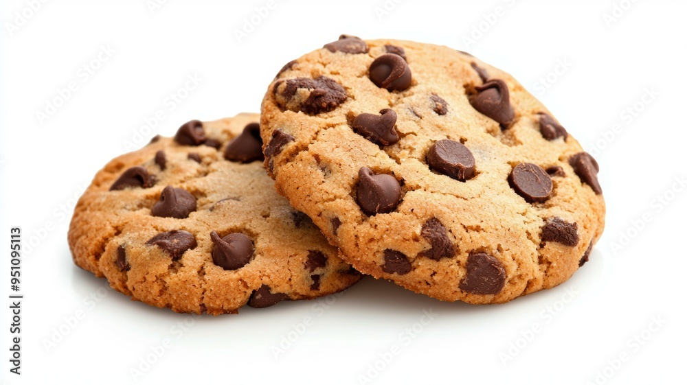 Two chocolate chip cookies on a white background Two chocolate chip cookies on a white background