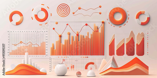 Simple or abstract charts and graphs, accented with a warm color such as orange or red, to convey business success or growth. photo