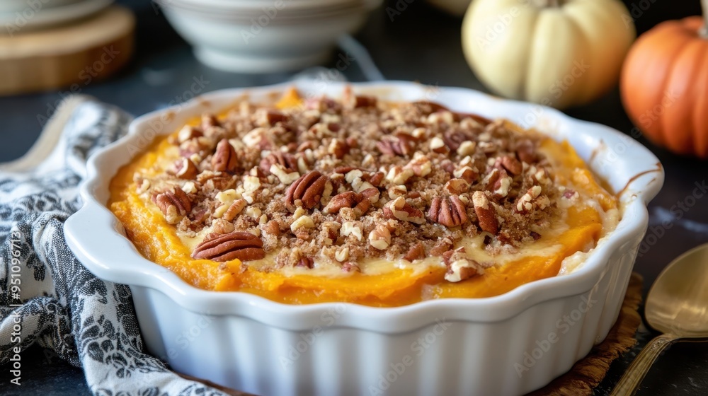 Homemade Pumpkin Pie with Pecan Topping and Fall Decor Homemade Pumpkin Pie with Pecan Topping and Fall Decor
