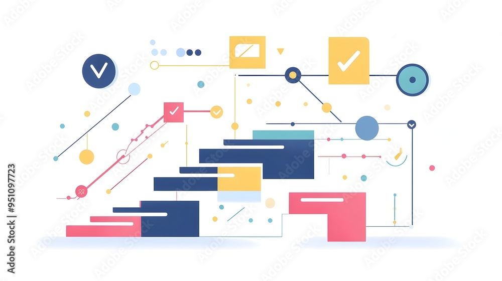 A flat image depicting a stair step diagram showcasing a hierarchical workflow process The diagram illustrates a structured and systematic approach to business planning organization A flat image depicting a stair step diagram showcasing a hierarchical workflow process The diagram illustrates a structured and systematic approach to business planning organization