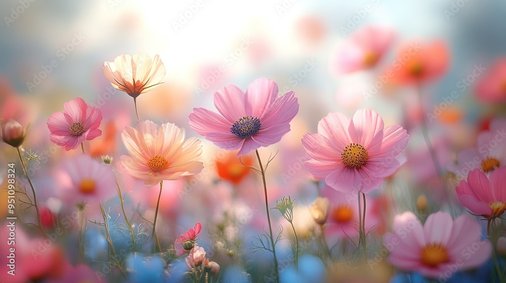 Delicate Cosmos Flowers in a Field Delicate Cosmos Flowers in a Field