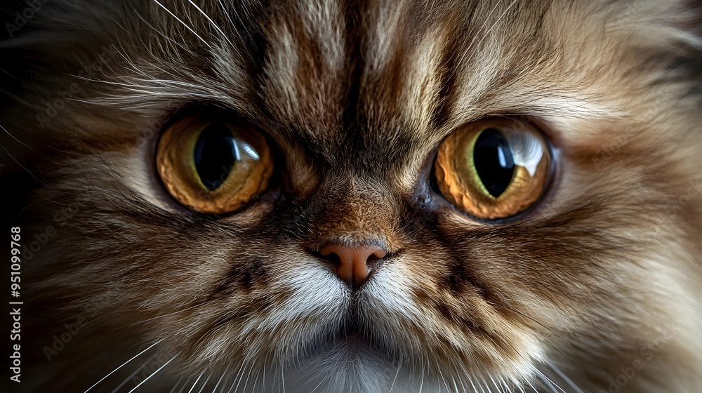 Closeup of a fluffy Persian cat s majestic face with big round eyes and soft cloud like fur The cat has a regal elegant and charming expression Closeup of a fluffy Persian cat s majestic face with big round eyes and soft cloud like fur The cat has a regal elegant and charming expression