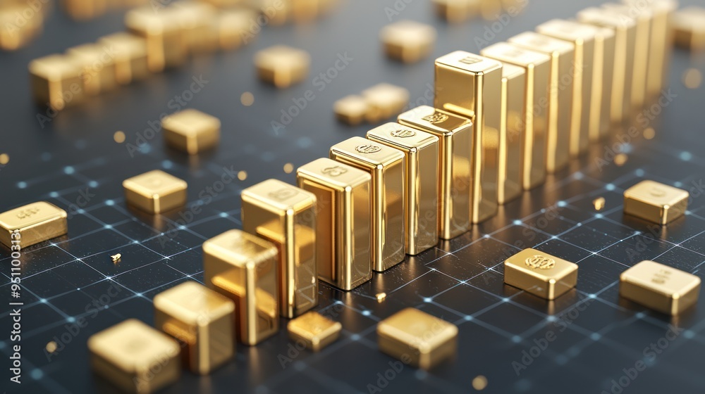 Golden Bars Ascending Wealth Graph - Wealth Growth and Money Concept in High-Quality 3D Render, Generative Ai Golden Bars Ascending Wealth Graph - Wealth Growth and Money Concept in High-Quality 3D Render, Generative Ai