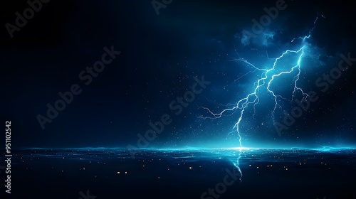 Lightning striking in the distance during a nighttime storm, dramatic and intense minimalist realistic