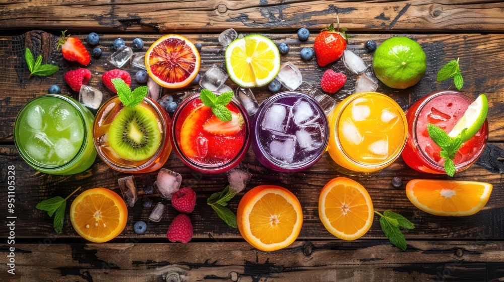 Colorful Detox Drinks with Fresh Fruits Colorful Detox Drinks with Fresh Fruits