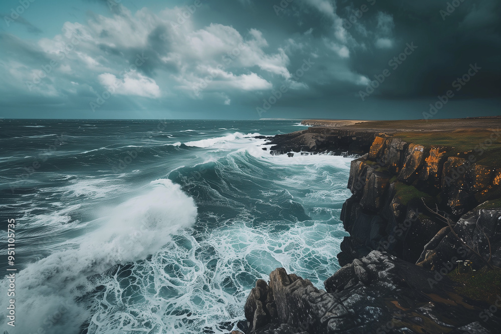 Fototapeta premium Dramatic Coastal Cliffs Overlooking a Turbulent Ocean
