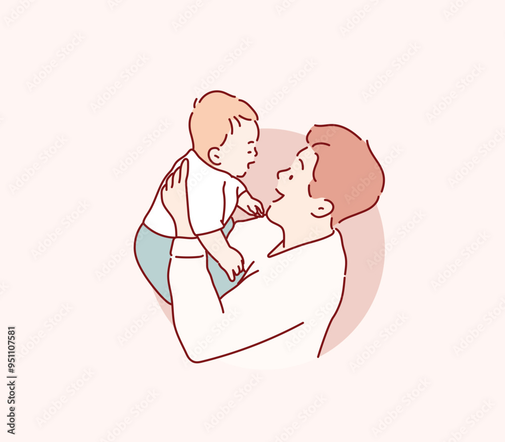 father lifting and playing with newborn baby. Hand drawn style vector design illustrations. father lifting and playing with newborn baby. Hand drawn style vector design illustrations.