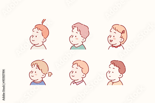 Cute little babies of 3-12 months. Hand drawn style vector design illustrations.