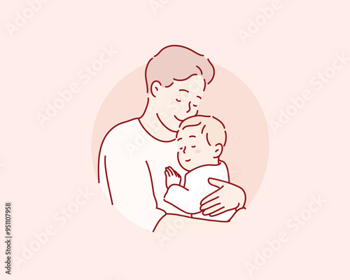 The father hugs his baby. Hand drawn style vector design illustrations.