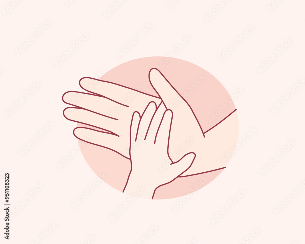 Motherhood, trust and support concept. Close-up of Hands of child and adult, parent and son or daughter. Hand drawn style vector design illustrations. Motherhood, trust and support concept. Close-up of Hands of child and adult, parent and son or daughter. Hand drawn style vector design illustrations.