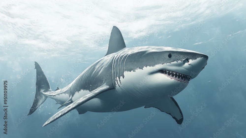 Based on the image you sent me, the shark in the image is a great white shark Based on the image you sent me, the shark in the image is a great white shark