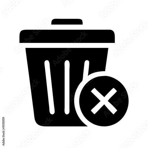 An essential set of delete and trash bin icons featuring simple yet effective designs for indicating deletion actions. Icons include variations like trash cans with and without lids, crumpled papers, 