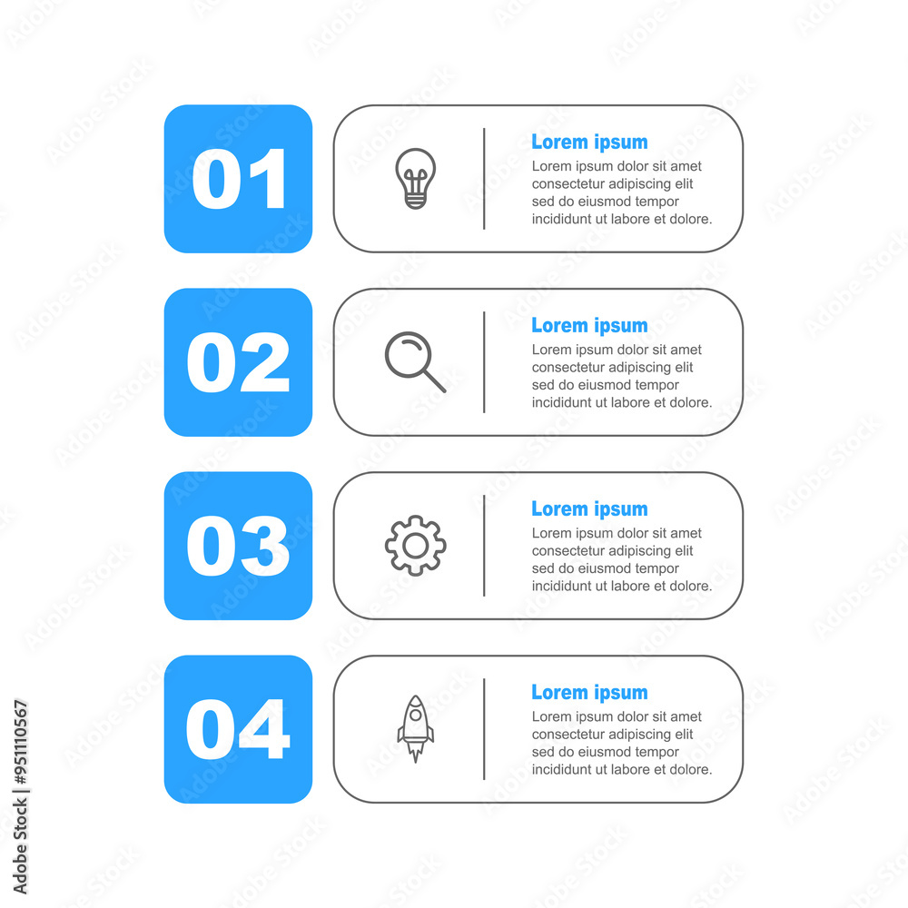 Four Step Infographic Label Design Vector template with line icons. Process steps diagram, presentation, workflow layout, banner, flow chart, info graphic vector illustration.