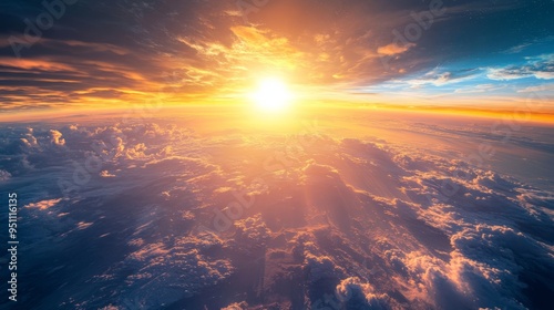 Aerial View of Clouds with a Sunset.