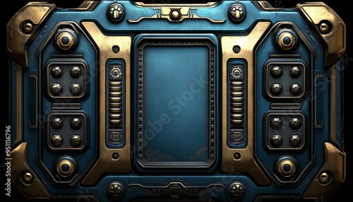 Futuristic Blue and Gold Interface Panel with Buttons