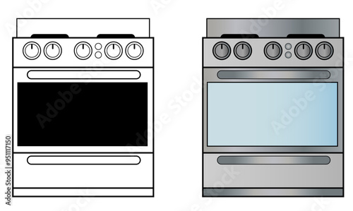 Vector de horno en versión blanco y negro y versión color para sitio web, app, tienda virtual y folletos.