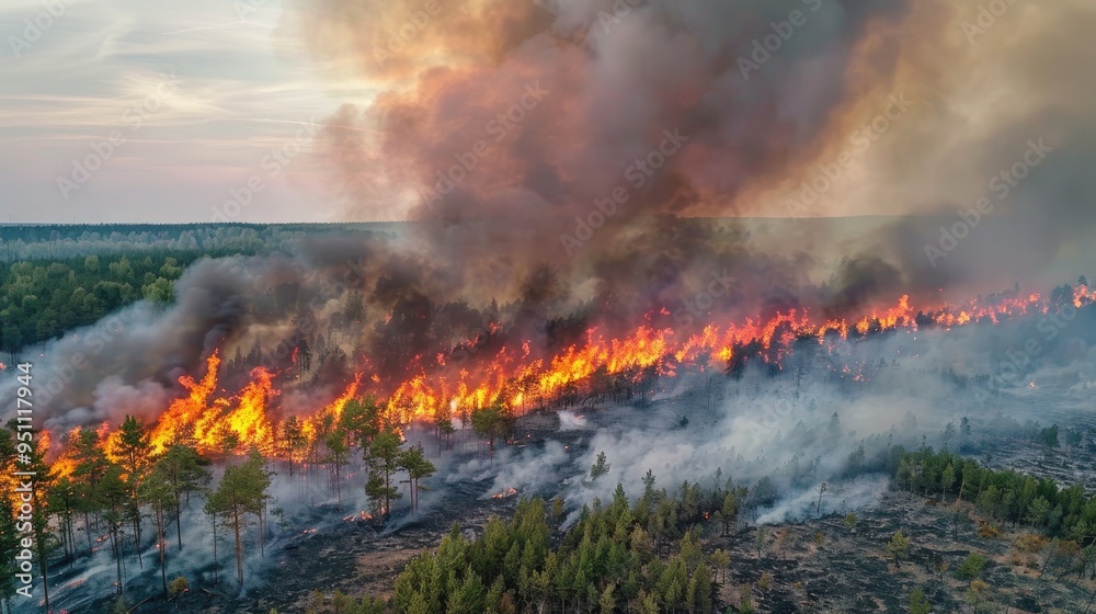 Wildfire in Rural Area Blaze Charred Forest and Gray Smoke Wildfire in Rural Area Blaze Charred Forest and Gray Smoke