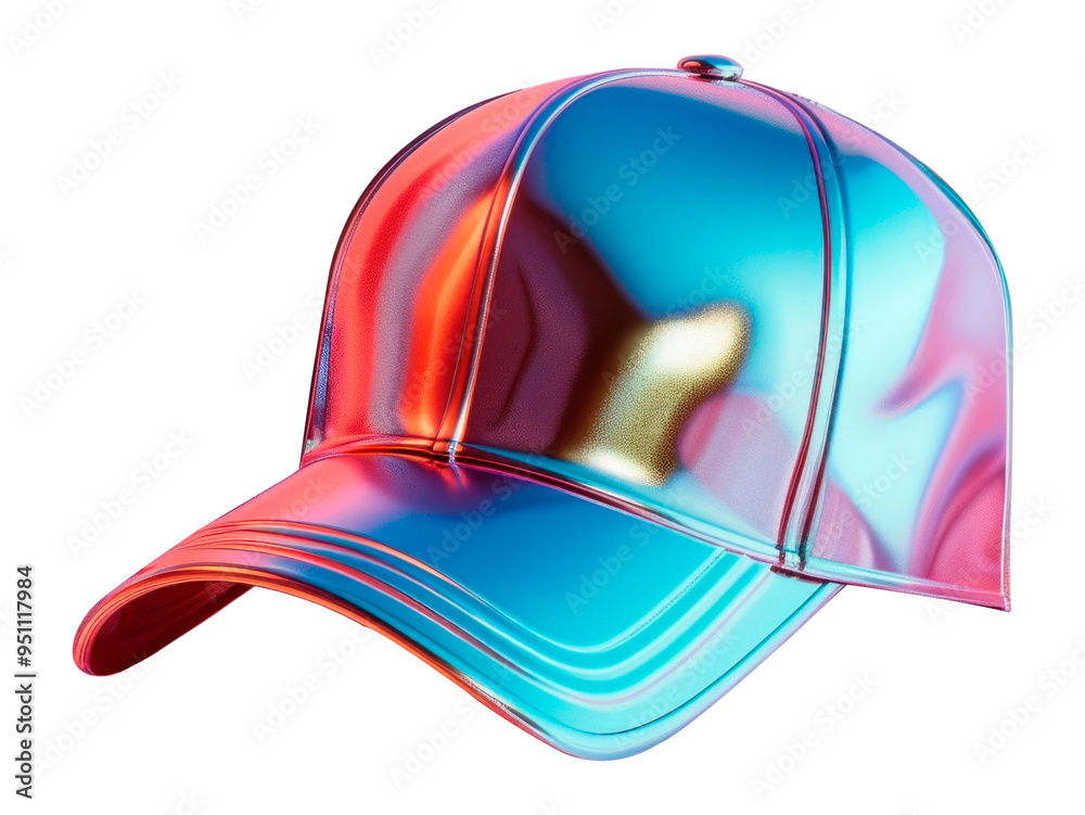 Fototapeta premium PNG Vibrant 3D metallic baseball cap, transparent background