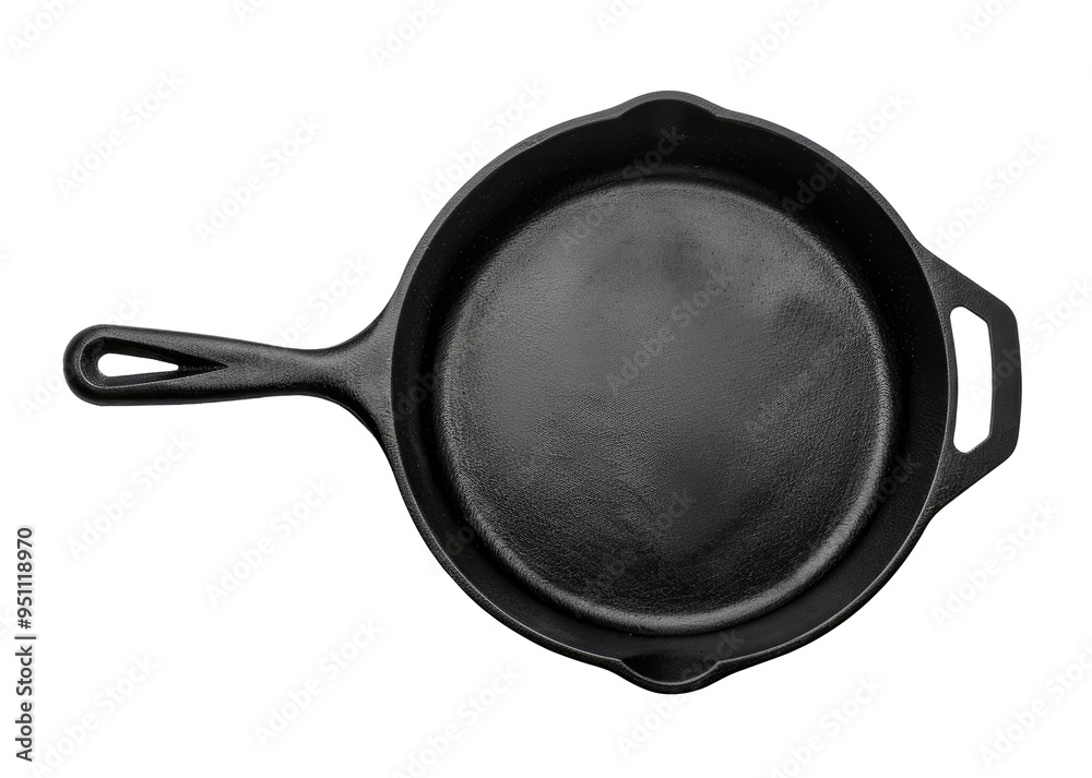 Empty cast iron pan isolated on transparent background, top view Empty cast iron pan isolated on transparent background, top view