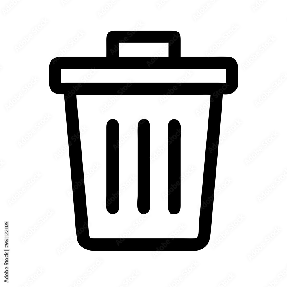 Trash Can Icon: A sleek and simple black line icon depicting a standard trash can with a lid, symbolizing the action of deleting or discarding unwanted items. Trash Can Icon: A sleek and simple black line icon depicting a standard trash can with a lid, symbolizing the action of deleting or discarding unwanted items.
