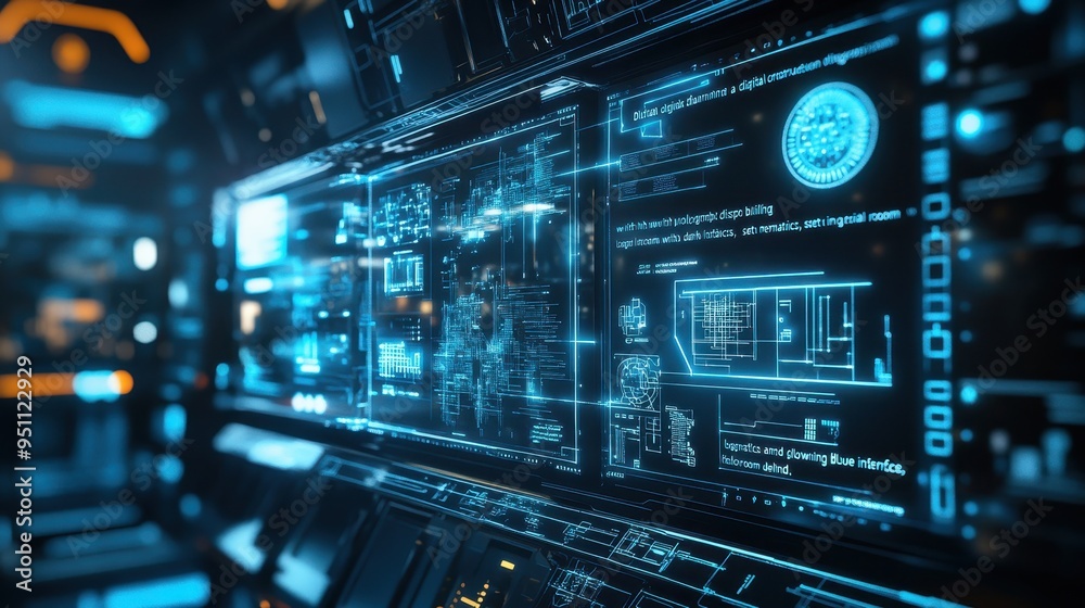 Futuristic Technology Interface with Holographic Displays Futuristic Technology Interface with Holographic Displays