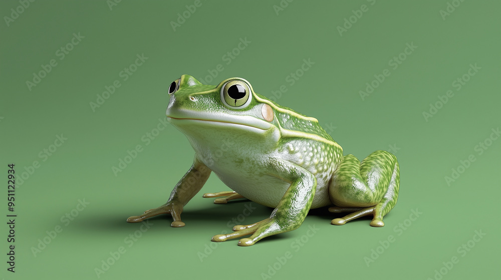 緑色の小さなかわいいカエルを3Dでリアルに描いたAI生成画像