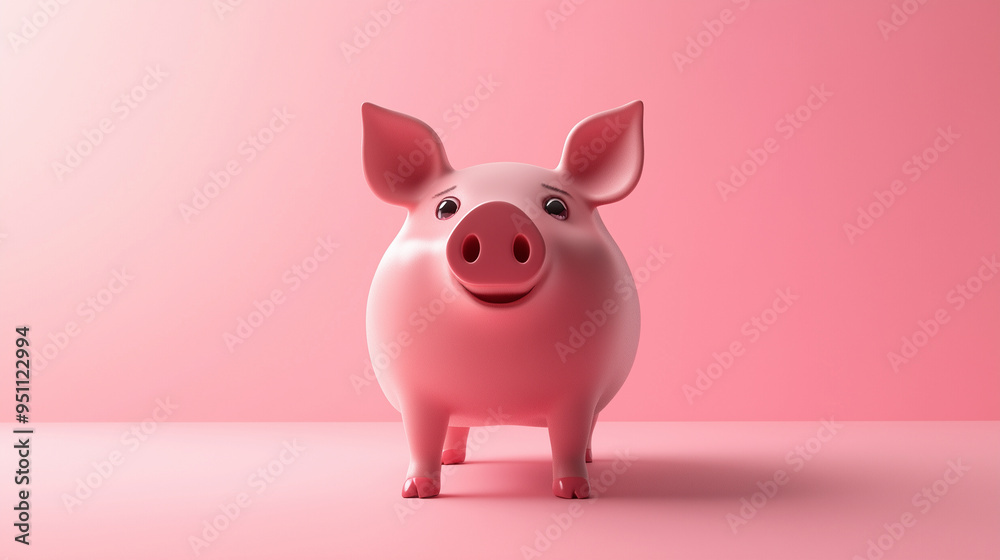 ピンク色のかわいい豚の貯金箱を3Dでリアルに描いたAI生成画像 ピンク色のかわいい豚の貯金箱を3Dでリアルに描いたAI生成画像
