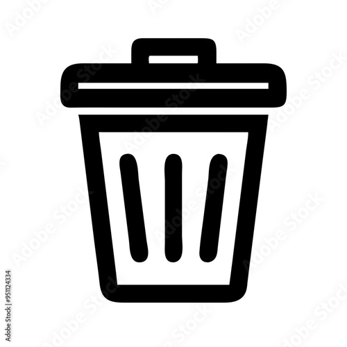 An essential set of delete and trash bin icons featuring simple yet effective designs for indicating deletion actions. Icons include variations like trash cans with and without lids, crumpled papers, 