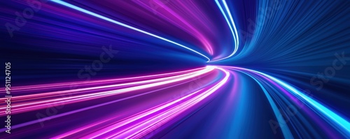 High-speed road through a neon tunnel, with lights streaking past, high-speed road, immersive and high-tech journey.