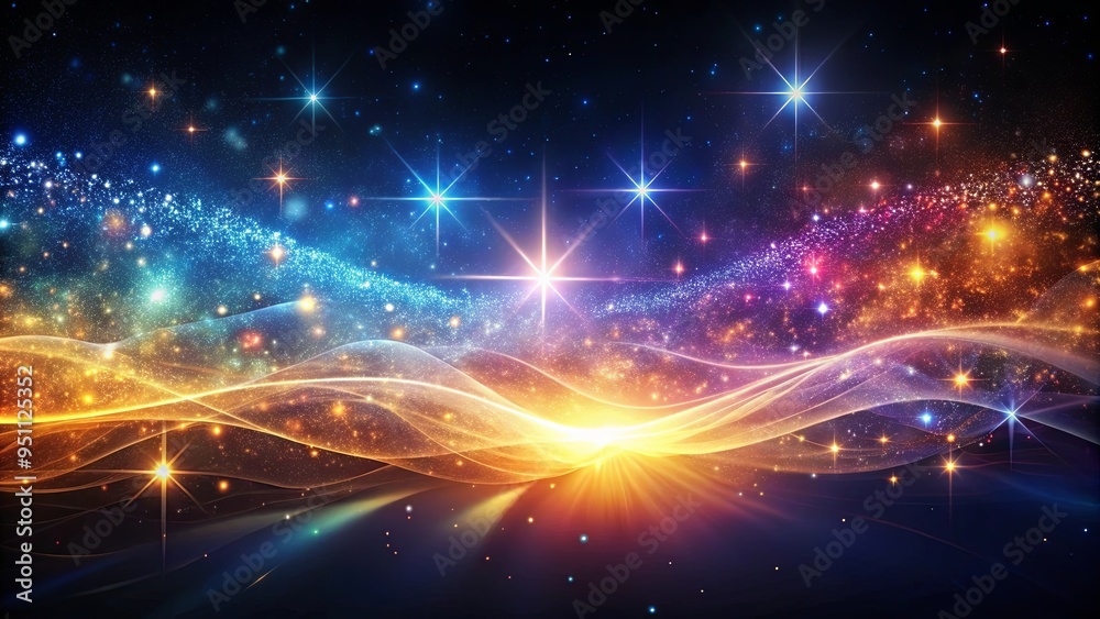 Obraz premium Dark background with vibrant light wave and celestial stars, perfect for mystical or spiritual design projects