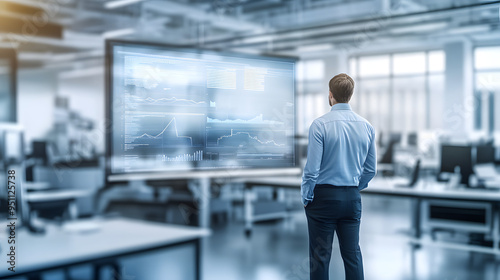 Wallpaper Mural Businessman overseeing corporate relocation, standing amidst moving truck, cardboard boxes, and packing materials, symbolizing transition and organizational change in urban setting. Torontodigital.ca