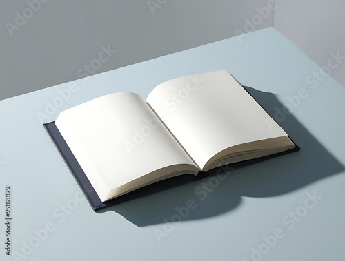 Open book mockup with blank pages on a blue background, symbolizing creativity and potential (14)