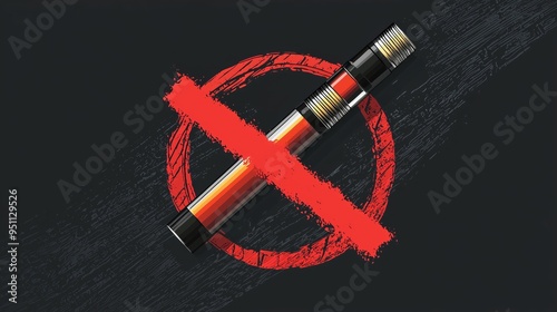 An illustration of an e-cigarette with a red crossed-out circle, symbolizing the no-smoking policy photo