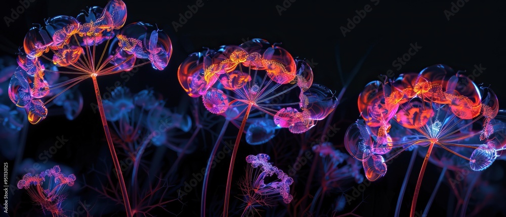 Abstract Glowing Flowers in Neon Colors