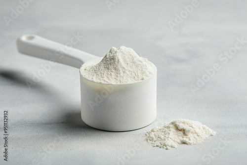 A scoop of vanilla protein powder, sport nutrition