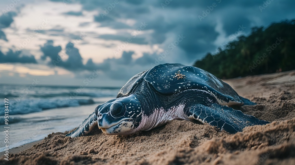 Leatherback Sea Turtle Lays Eggs on Coastal Beach Highlighting Wildlife ...