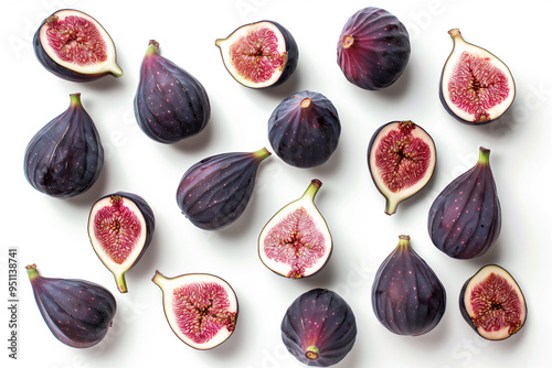 Top view of Figs on white isolated color background. Generative AI