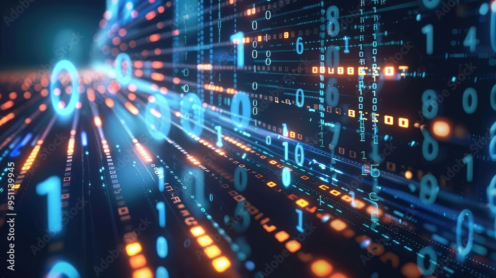 Technical background with dynamic data streams and binary code in motion Technical background with dynamic data streams and binary code in motion