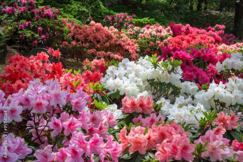 lush garden with blooming azaleas