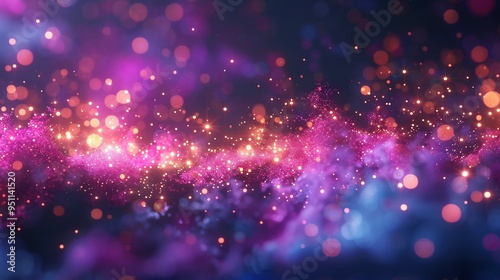 Dark Background with Clouds: Magical Neon Scene Including Bokeh Lights, Particles, Explosion, and Swirl of Sparkles