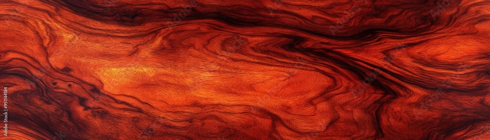 Naklejka premium Richly polished padauk wood with vibrant red hues, suitable for unique luxury furniture, luxury wood texture, vivid design