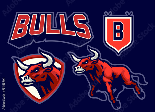 Angry Bull Mascot Sport Mascot Object Set