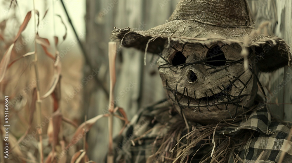 Obraz premium Sinister Scarecrow: A Frightening Figure with a Disturbing Expression