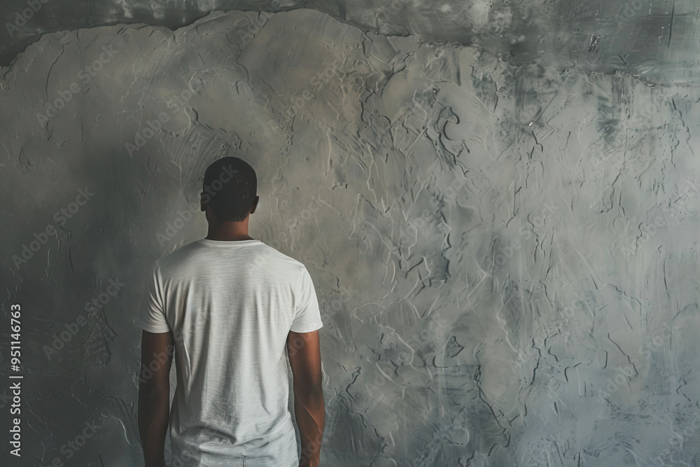 Obraz premium Subtle Depth: Man Against Gray Wall