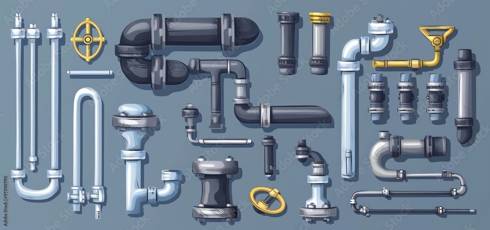 Fototapeta premium Collection of Plumbing Pipes and Fittings