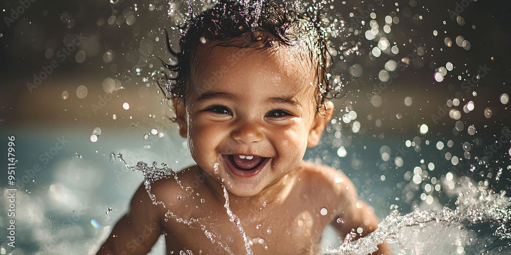 A baby splashing in water, generative AI A baby splashing in water, generative AI