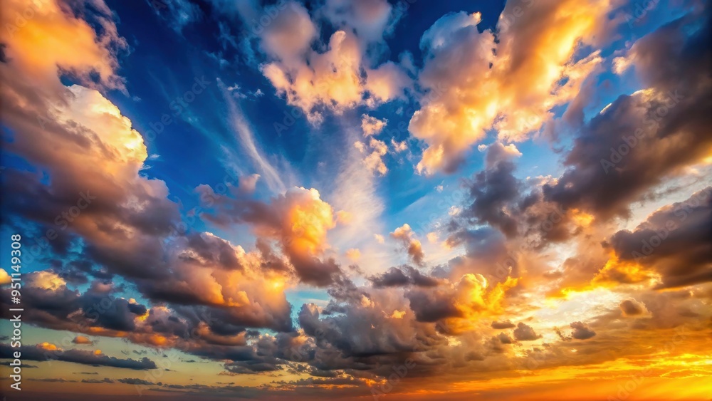 Fototapeta premium Evening sky with beautiful clouds, sunset, twilight, evening, sky, clouds, nature, orange, pink, blue, dramatic, serene