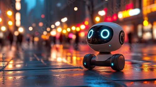 Wallpaper Mural AI-powered delivery bot, small and boxy, navigating a city sidewalk, under bright street lights Torontodigital.ca